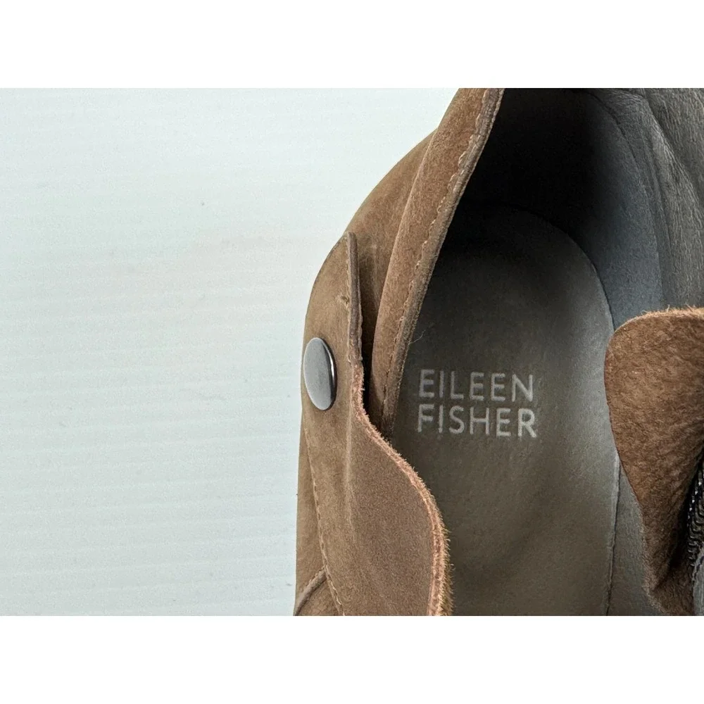 Eileen Fisher Billie‎ Ankle Boots Women 7.5 EUC Leather Zip Closure Round Toe